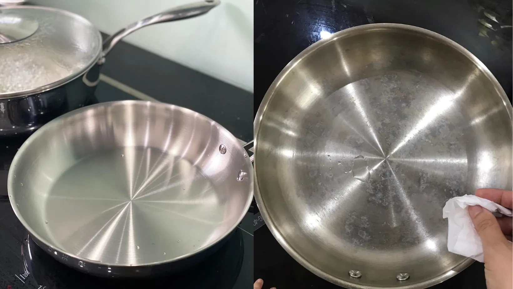 Làm sạch trước khi tôi chảo inox