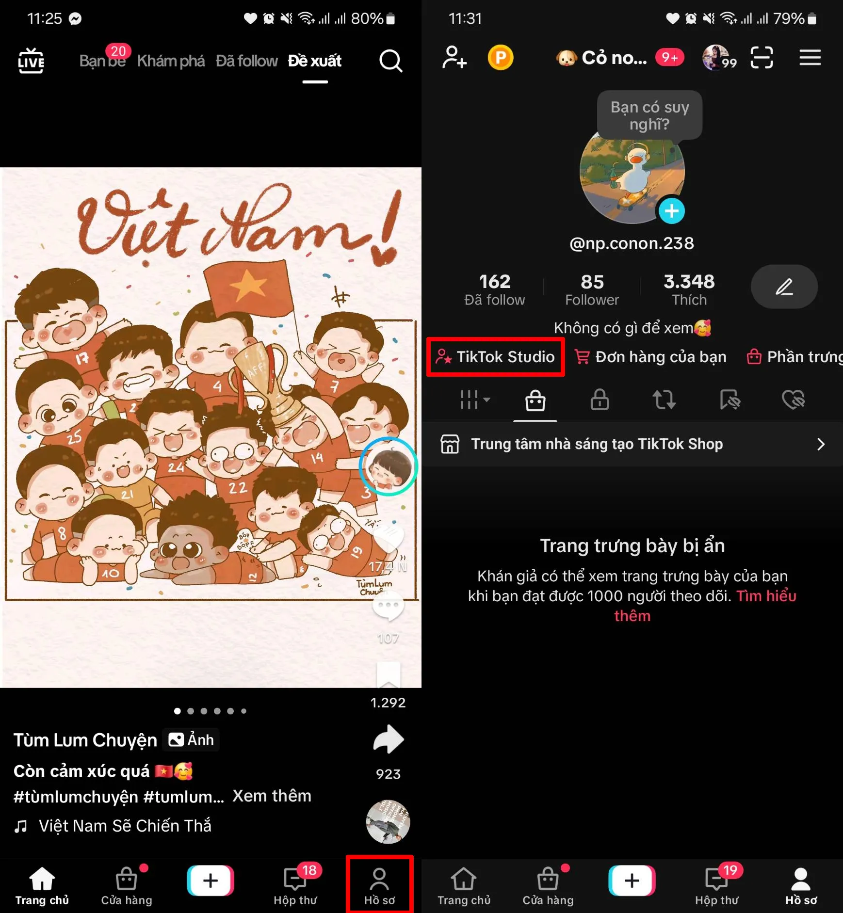 Chọn mục Kiểm tra tài khoản trong TikTok Studio