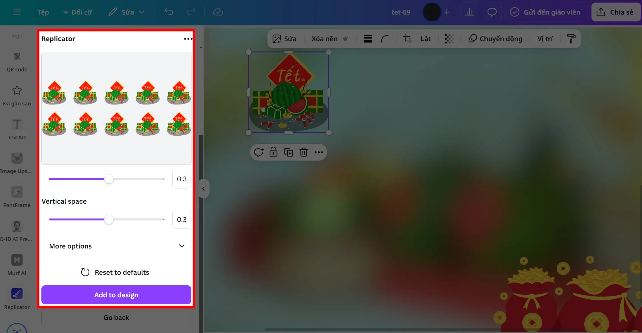 Giao diện Replicator với các tùy chọn nhân bản