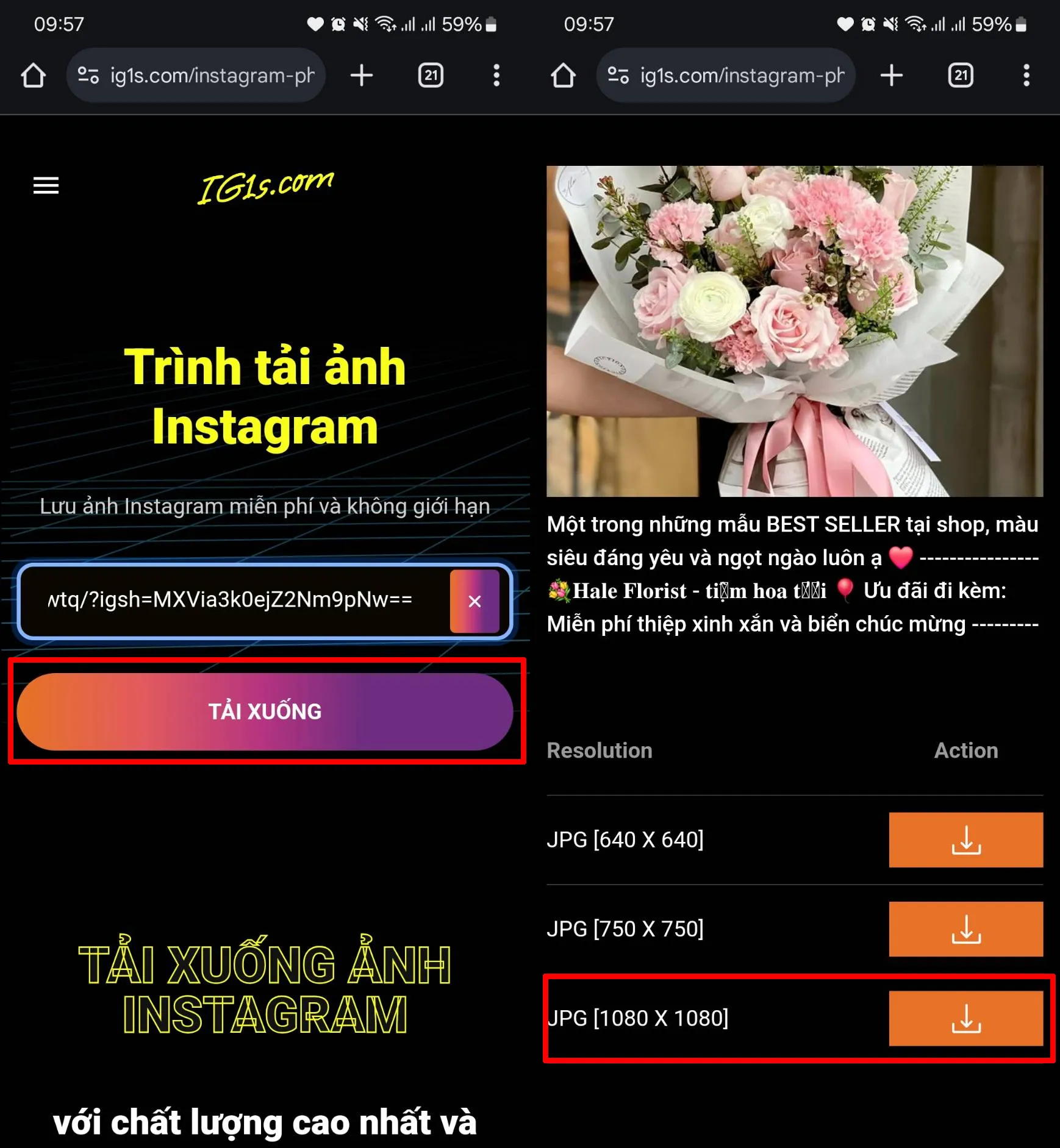 Dán liên kết và tải ảnh Instagram