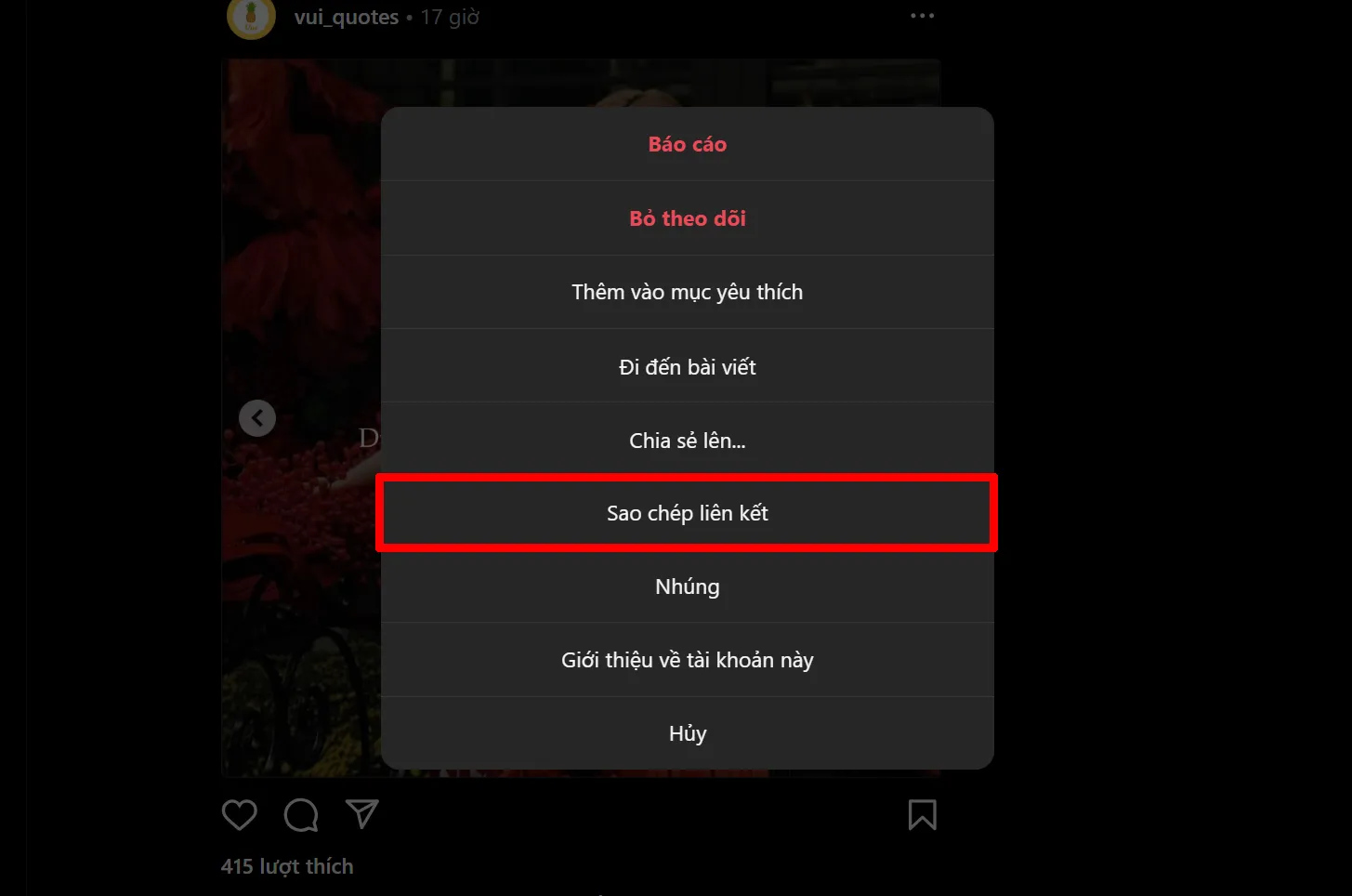 Sao chép liên kết ảnh Instagram