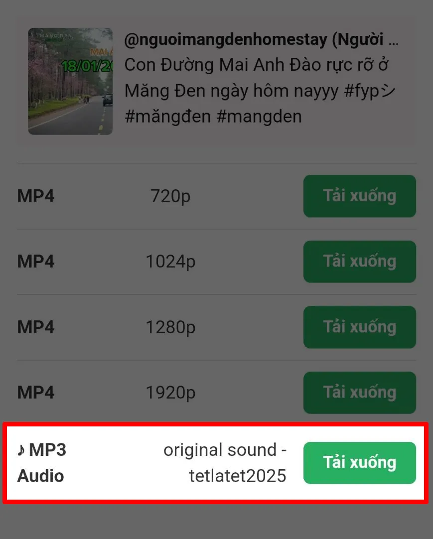 Tải nhạc MP3 từ video TikTok trên LoveTik