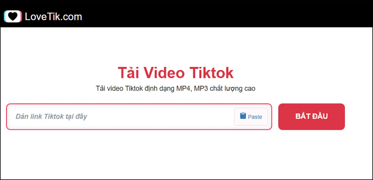 Giao diện trang web LoveTik để tải nhạc TikTok