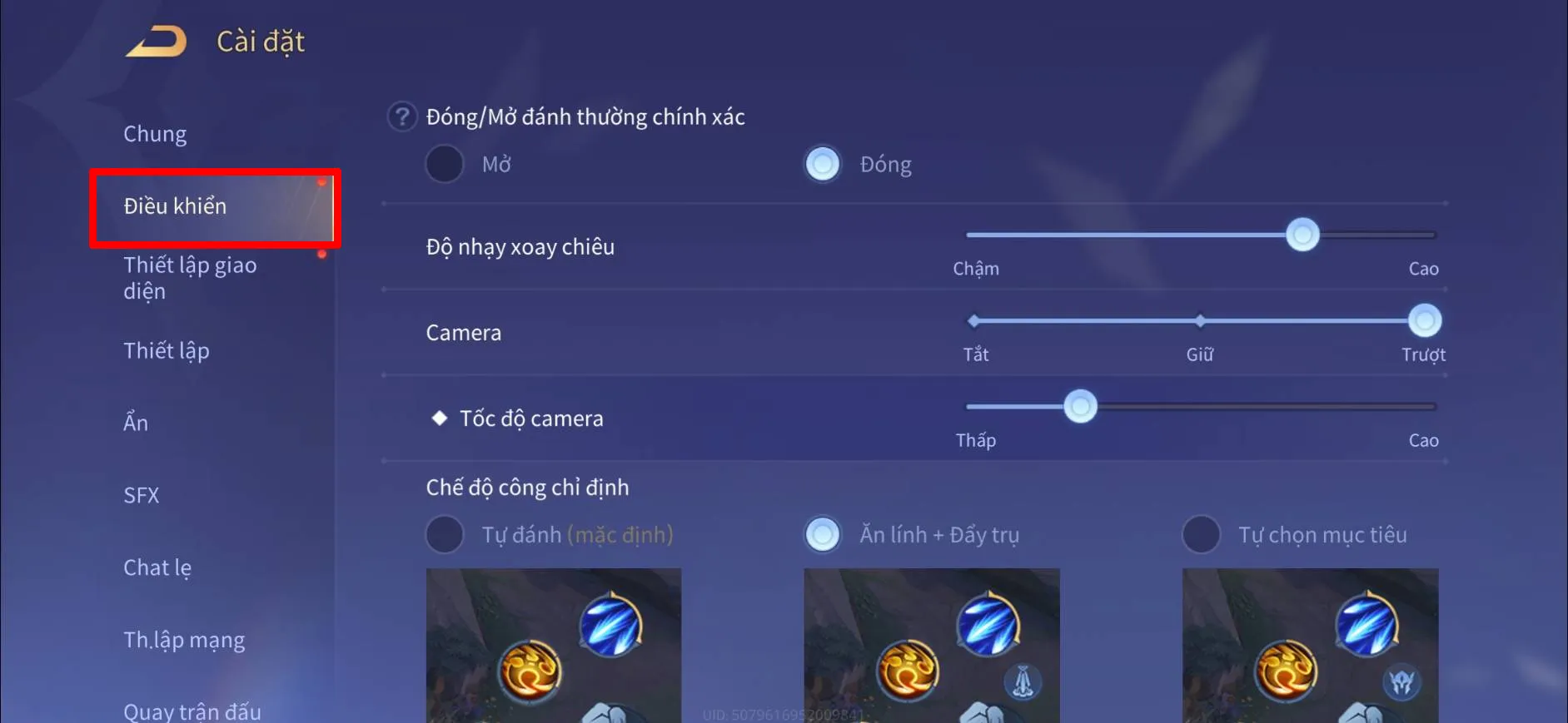 Chọn mục điều khiển trong cài đặt Liên Quân