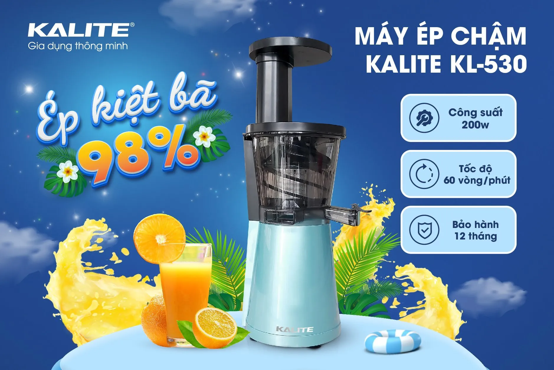 Máy ép chậm Kalite - Nước ép trái cây tươi ngon